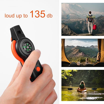 Emergency Survival Function Whistle, Outdoor Multifunctional Tool Safety Whistle with Lanyard, Ideal for Kayaking, Boating, Hiking, Camping, Climbing, Hunting, Fishing, Rescue Signaling
