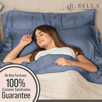 Bella Coterie Luxury Bamboo Viscose Cal King Size Sheet Set | 100% Organically Grown | Ultra Soft | Cooling for Hot Sleepers | 18" Deep Pocket [Slate Blue]