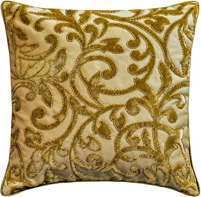 The HomeCentric King/Queen/Twin Beige Gold Decorative Bed Runner CA King 86"x18" Bed Runner with One Pillow Cover, Cut Velvet, Beaded Bed Scarf on Velvet Fabric - Serene Symphony