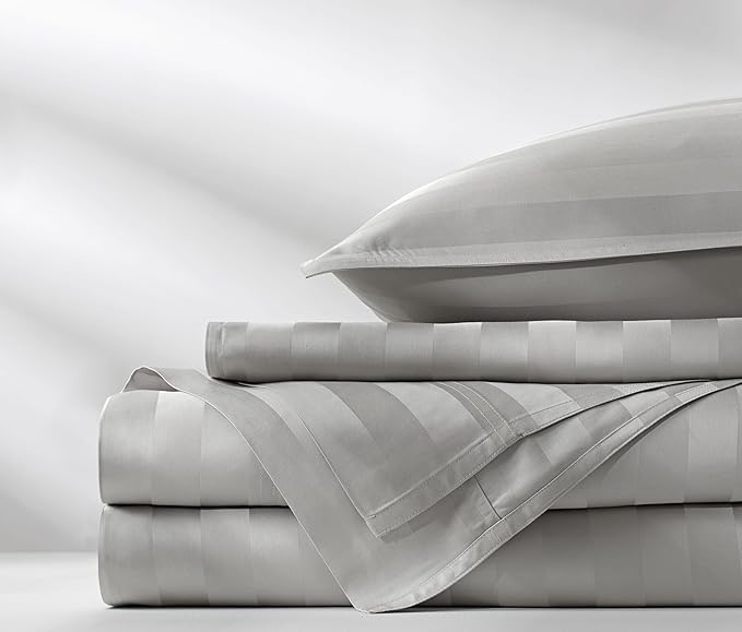 Pure Bamboo King Sheets, Genuine 100% Organic Viscose Derived from Bamboo Bed Sheet Set, Luxuriously Soft & Cooling, Double Stitching, 2 Year Quality Promise (King, Jacquard Silver)