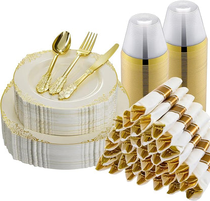 Bestluck 175PCS Ivory Disposable Dinnerware
