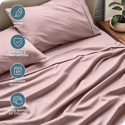 Bare Home Twin Sheet Set - 1800 Ultra-Soft Microfiber Twin Bed Sheets - Double Brushed - Deep Pockets - Easy Fit - Extra Soft - 3 Piece Set - Bedding Sheets & Pillowcases (Twin, Mauve)