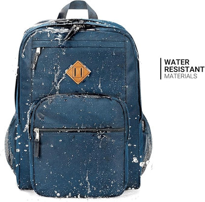 ZORFIN 26L Backpack for College, and Travel: Water Resistant Bookbag - Navy Blue