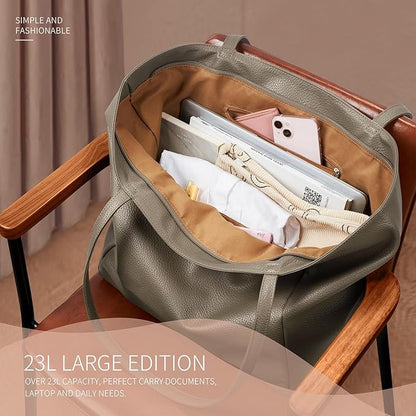 KALIDI Large Tote Bag Vegan Leather Casual Zipper Work Bag Weekender Hobo for Women 23L Oversize Shoulder Travel Purse