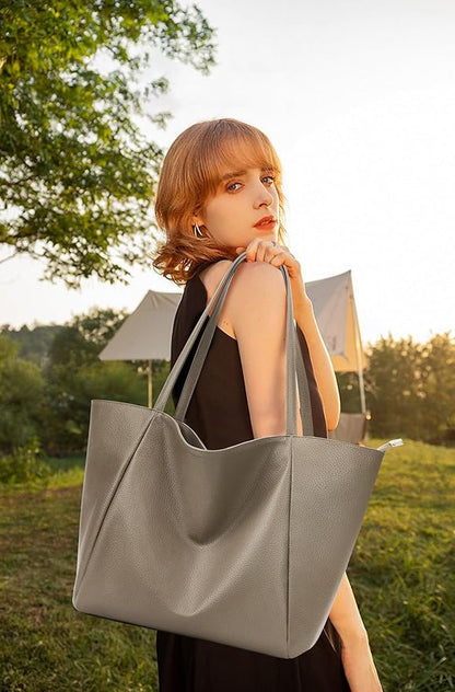 KALIDI Large Tote Bag Vegan Leather Casual Zipper Work Bag Weekender Hobo for Women 23L Oversize Shoulder Travel Purse