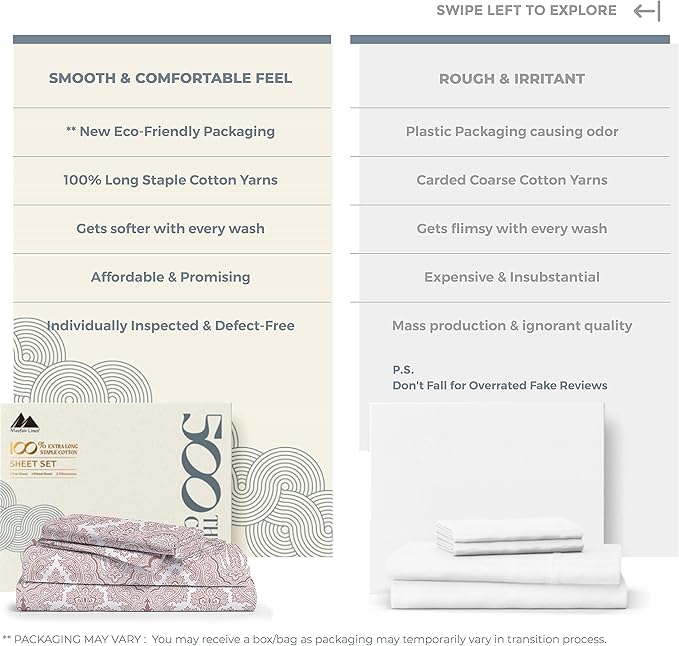 Mayfair Linen 100% Cotton Printed Bed Sheets Twin XL Set - 500 Thread Count Cotton Twin XL Sheets Only, 3 PC Set (Paisley Print), Soft, Cooling, Sateen Weave 16" Deep Pocket Dorm Room Bedsheet