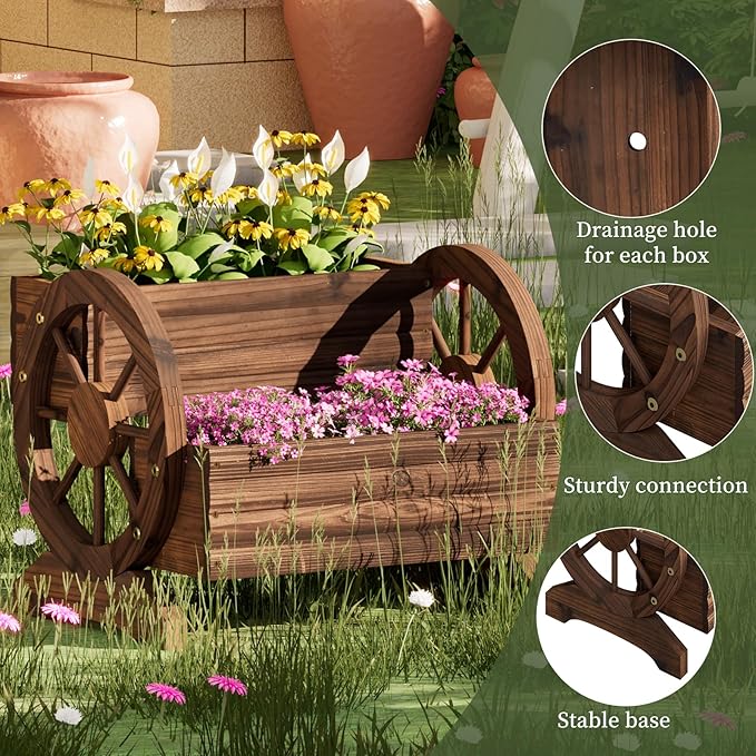 Wooden Wagon Planter Flower Cart