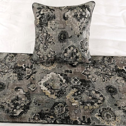 The HomeCentric Designer Black & Grey King 90 x 18 inch Bed Runner with 2 Pillow Cover Set, Velvet Damask with Tassels Bed Scarf, Abstract Modern - Paved Damask