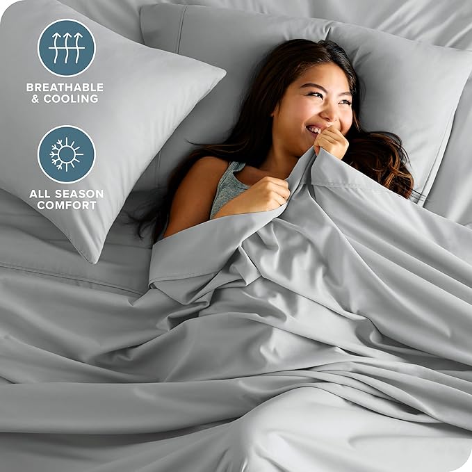 Bare Home Full Extra Long Sheet Set - 1800 Ultra-Soft Microfiber Full XL Bed Sheets - Double Brushed - Deep Pockets - Easy Fit - 4 Piece Set - Bed Sheets (Full XL, French Grey)