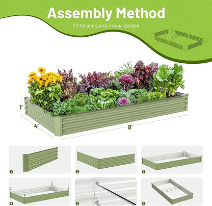 2PCS 8x4x1FT Galvanized Raised Garden Bed, Galvanized Planter Raised Garden