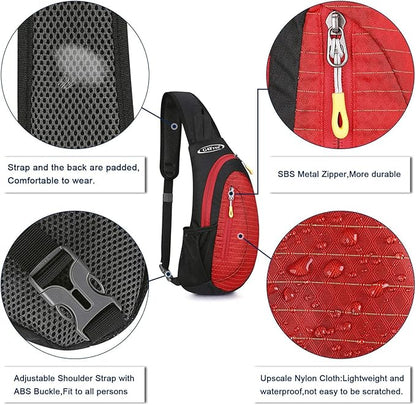 G4Free Sling Bag for Men Women, Small Crossbody Backpack Lightweight Chest Shoulder Bags for Travel, Outdoor and Sports (Black-red)