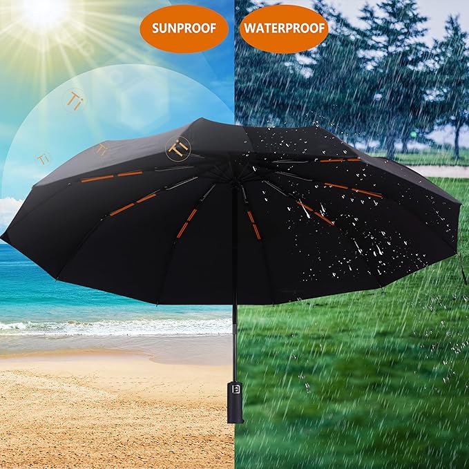 46 Inch Compact Umbrellas for Rain - Travel Small Umbrella - Automatic Folding Umbrella - Windproof Portable Umbrella, Double 10-rib