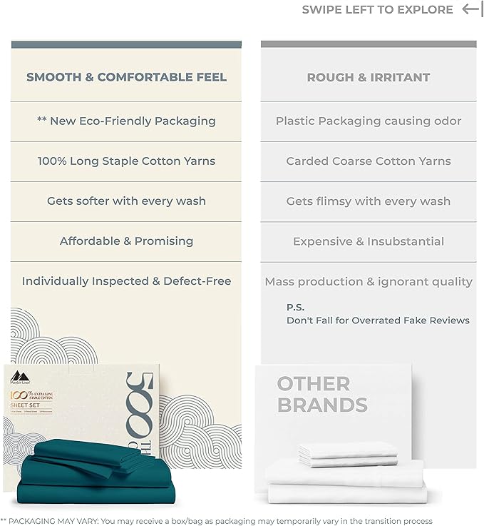 Mayfair Linen 500 Thread Count Twin Cotton Sheets - 3 PC Twin Size Bed Sheet Set Cotton (Teal), Ultra Soft, Cooling, Sateen Hotel-Quality 16" Deep Pocket Bedsheet for Hot Sleepers (Fits 18" Mattress)