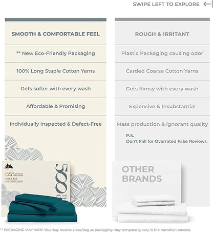Mayfair Linen 500 Thread Count Twin Cotton Sheets - 3 PC Twin Size Bed Sheet Set Cotton (Teal), Ultra Soft, Cooling, Sateen Hotel-Quality 16" Deep Pocket Bedsheet for Hot Sleepers (Fits 18" Mattress)