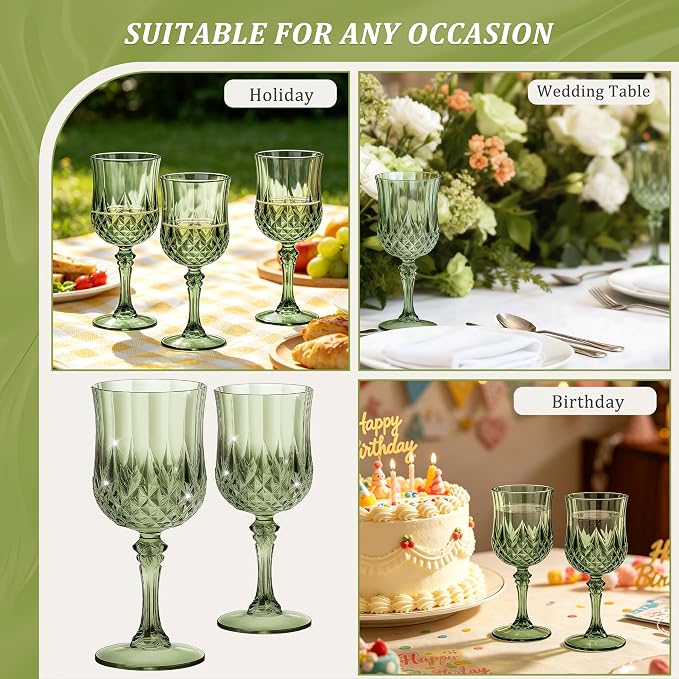 7OZ Plastic Wine Glasses, Reusable Vintage Goblets Unbreakable Drinking Glasses