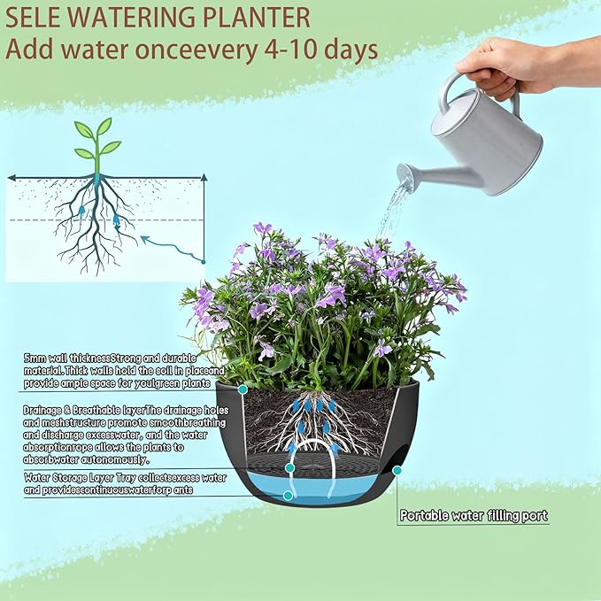 Set of 2-8 Inch Self Watering Hanging Planters