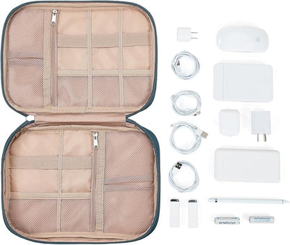 NISHEL Travel Cord Organizer Case, Tech Electronic Bag, Essentials for Charger, Cable, Phone, Hard Drive, USB, SD Card, Lake-Blue