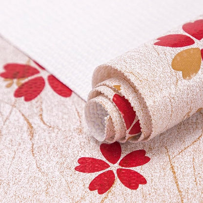 RAY STAR 18X96 Inch Shelf Liner for Kitchen Cabinets, Non-Adhesive Cabinet Liner Washable, PVC Drawer Liner for Dresser Non-Slip Bathroom (Red Floral)(5 Roll)