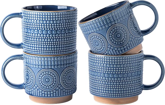 GBhome 16 oz Coffee Mugs Set of 4, Stackable Ceramic Coffee Cups Set | Modern