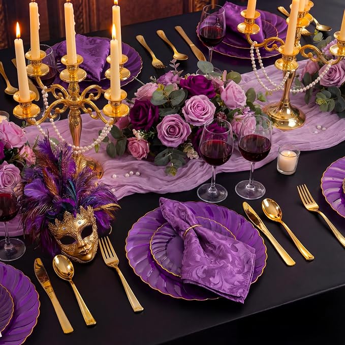 YOUBET 125PCS Clear Purple Plastic Plates