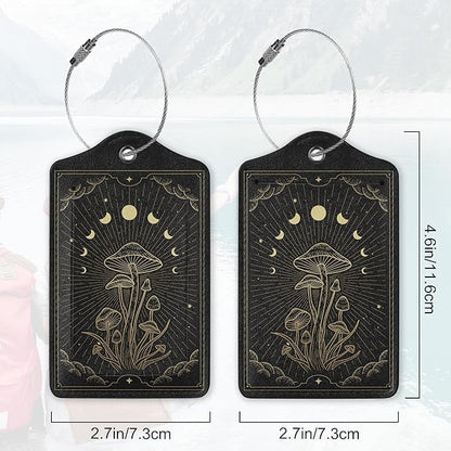 Zodiac Moon Phase Luggage Tag for Suitcase, Mushroom Luggage Tag with Privacy Flap & Name ID Label & Metal Loop, Travel Suitcase Tags for Women
