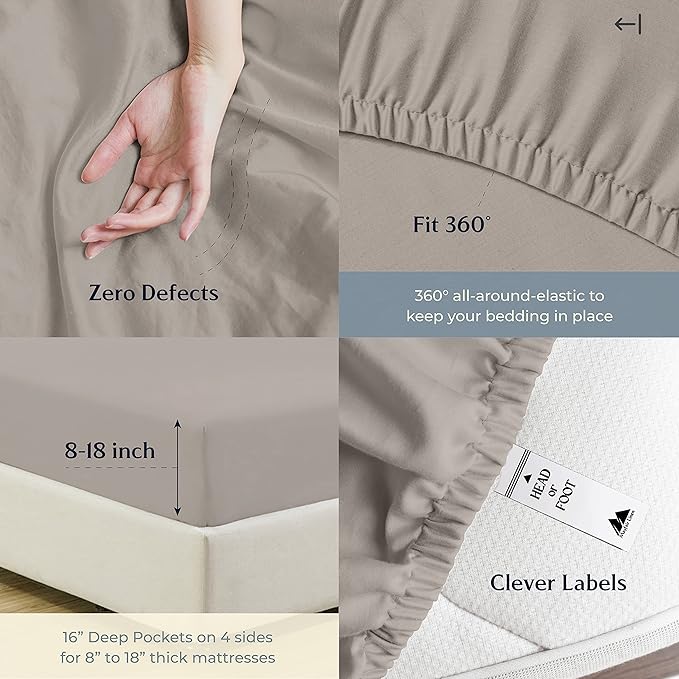 Mayfair Linen 500 Thread Count Twin Cotton Sheets - 3 PC Twin Size Bed Sheet Set Cotton (Taupe), Soft, Cooling, Sateen Hotel-Quality 16" Deep Pocket Bedsheet for Hot Sleepers (Fits 18" Mattress)