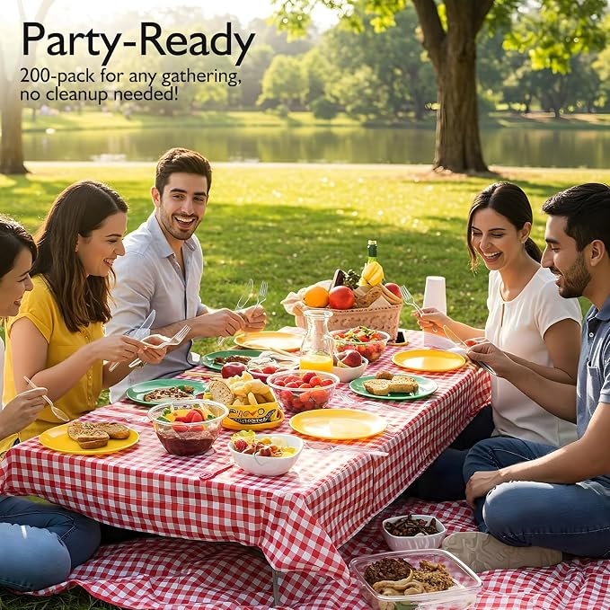 Disposable Plastic Silverware, Heavy Duty Forks and Spoons Set, Durable Plastic
