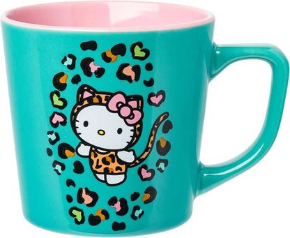 Silver Buffalo Sanrio Hello Kitty Leopard, Wide Latte Ceramic Mug, 17oz | 0.5