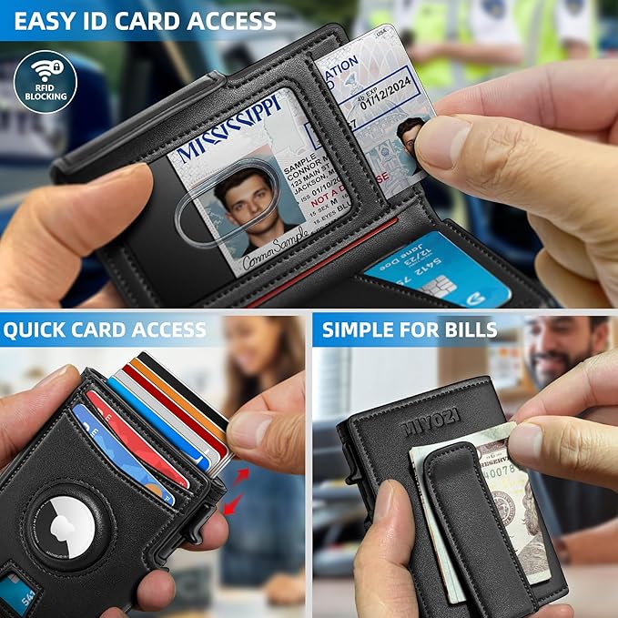 Airtag Wallet for Men,with Money Clip 10 Cards Metal Case Smart Slim Pop Up Credit Card Holder Flip with Magnetic Closure RFID Blocking wallet with Gift Box