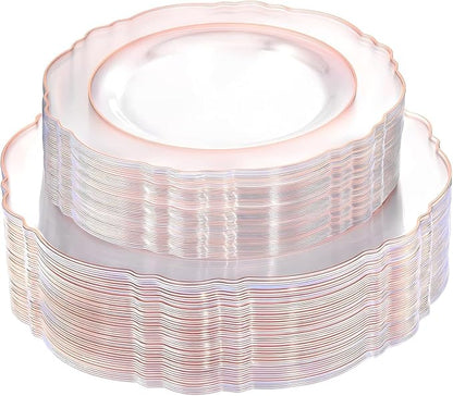 100pcs Rose Gold Plates Plastic Disposable