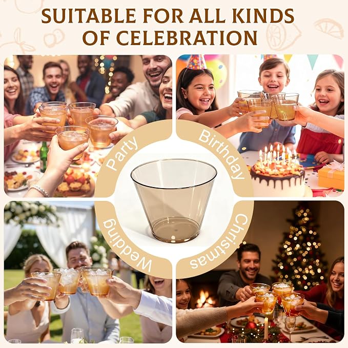 Glowserve 9 OZ Brown Disposable Plastic Cups Cocktail Cup 50 Pack | Fancy