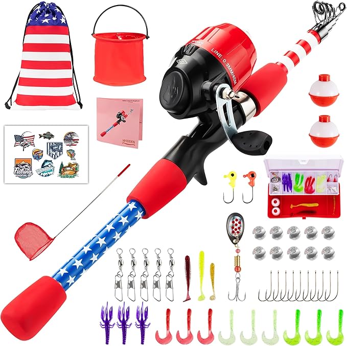 Kids Fishing Pole, Portable Telescopic Kids Fishing Poles for Boys and Girls, Fishing Rod and Reel Combo Kit with Tackle Box, and Fishing Net, Best Fishing Pole for Toddler Youth