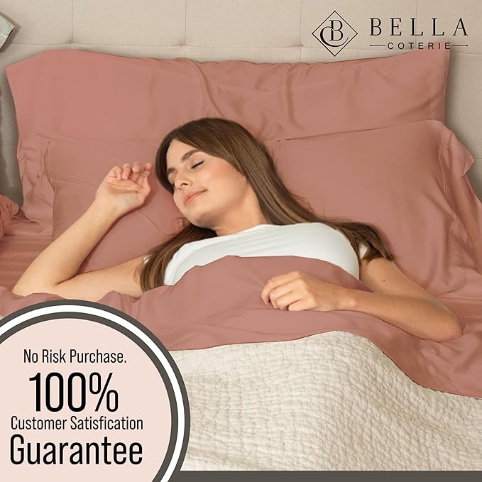 Bella Coterie Luxury Bamboo Viscose Cal King Size Sheet Set | 100% Organically Grown | Ultra Soft | Cooling for Hot Sleepers | 18" Deep Pocket [Raisin]