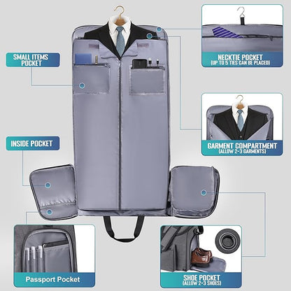 Convertible Garment Duffel Bag with Mesh Storage Bag, Water-Resistance Carry On Garment Bag with Suit Compartment, 2 in 1 Hanging Suit Travel Bag