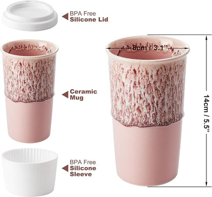 Ceramic Travel Mug with Lid – Cute Aesthetic Coffee Cup