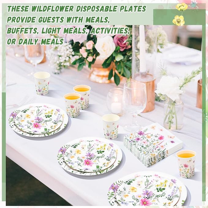 250 Pcs Wildflower Party Decorations Include Spring Summer Floral Paper Plates