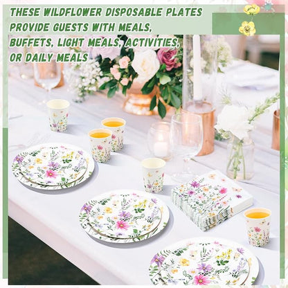 250 Pcs Wildflower Party Decorations Include Spring Summer Floral Paper Plates