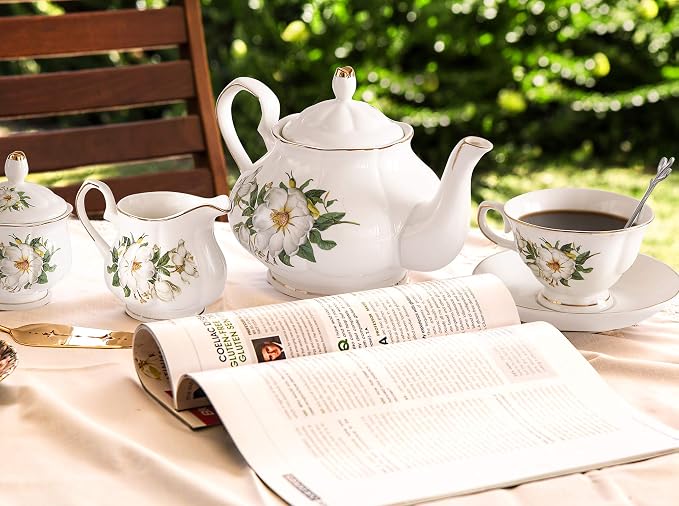 CHENP.HMC Porcelain Tea Cup Set 22-Piece Ceramic Coffee Tea Sets | Cups Saucer
