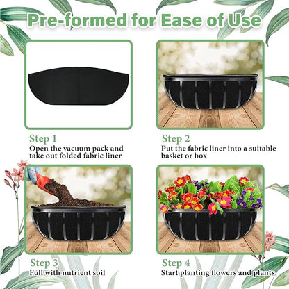 Riare 4 Pack 24 Inch Black Felt Window Box Liners- Fabric Trough Planter Basket