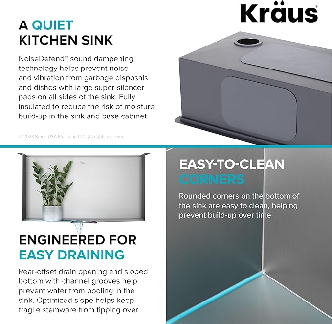 KRAUS Kore 23-Inch Undermount Workstation Single Bowl 16 Gauge Deep Laundry Utility Stainless Steel Kitchen Sink with Accessories, KWU100-23L