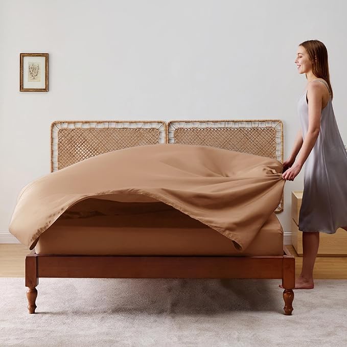 Bedsure California King Sheet Sets, Cooling Sheets for Hot Sleepers, Rayon Derived from Bamboo, Breathable & Soft, Deep Pocket Up to 16", Hotel Luxury Silky Bedding for Hot Sleepers, Khaki