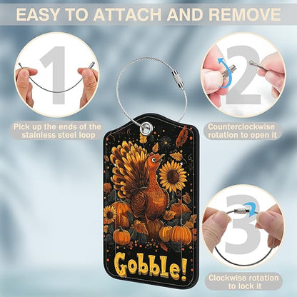 2 Pack Pumpkin and Sunflower Luggage Tags for Suitcases Autumn Turkey Leather Luggage Tags Privacy Cover ID Label with Stainless Steel Loop and Address Card for Women Men Travel Bag Backpack