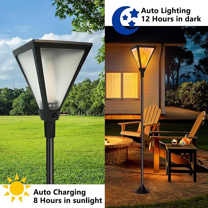 Upgraded Extra-Tall Solar Lights Outdoor, 2 Pack Flickering Flame Solar Torch