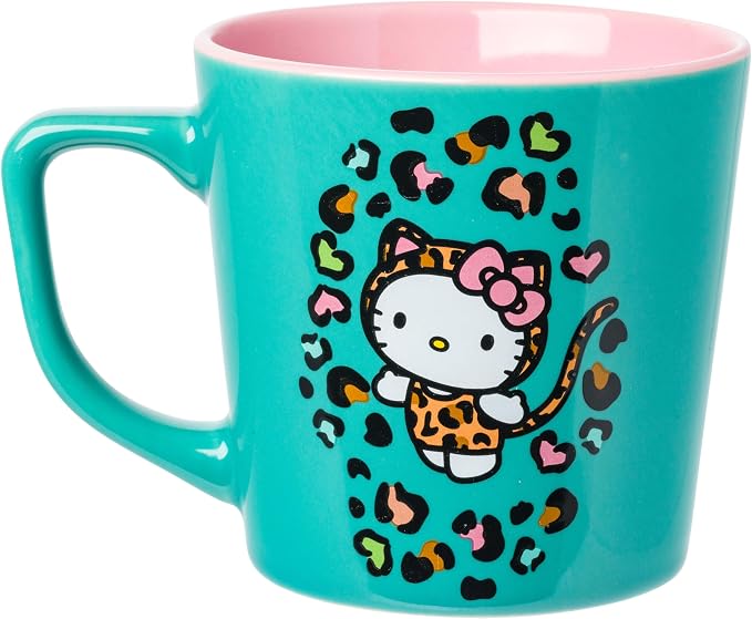 Silver Buffalo Sanrio Hello Kitty Leopard, Wide Latte Ceramic Mug, 17oz | 0.5