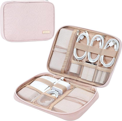 NISHEL Travel Cord Organizer Case, Tech Electronic Bag, Essentials for Charger, Cable, Phone, Hard Drive, USB, SD Card, Pink