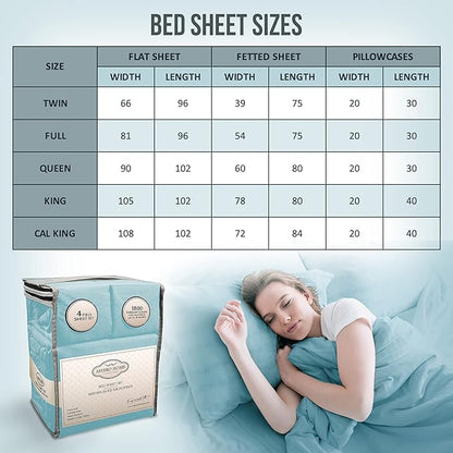 King Size Sheets Set Cooling - Luxury Hotel Sheets - Soft Bed Sheet with Elastic Corner Straps - Deep Pockets Microfiber Bedsheet - Bedding Sheet & Pillowcases - 4 PC (King, Light Blue)