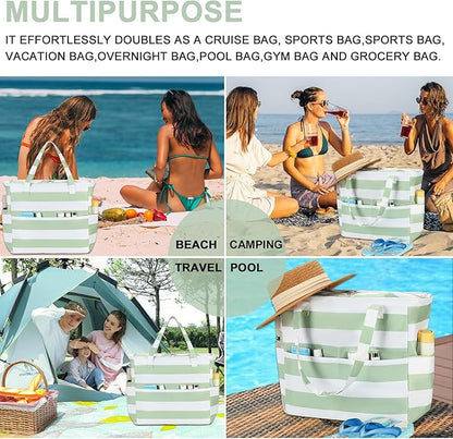 Waterproof Beach Tote Pool Bags for Women Ladies Extra Large Gym Tote Carry On Bag With Wet Compartment for Weekender Travel