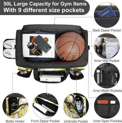 4-Way Gym Bags for Men Gym Duffle Bag Sports Duffle Bag Backpack with Shoe Compartment & Wet Pocket