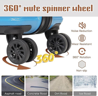 Carry on luggage 20 In suitcase with Spinner Wheels ABS & PC Hardside Luggage（Skyblue）