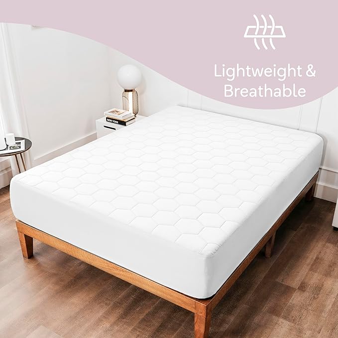 Hearth & Harbor 2 Pack King Size Quilted Fitted Mattress Pad Cover, 100% Waterproof Mattress Protectors, Deep Pocket Fitted Mattress Cover 8" - 21" (78" x 80", White)